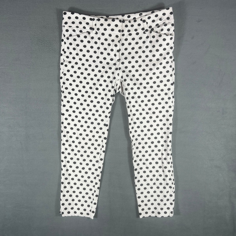 New York & Company Womens Pants 6 White Black Polka Dot Stretch Skinny Ankle